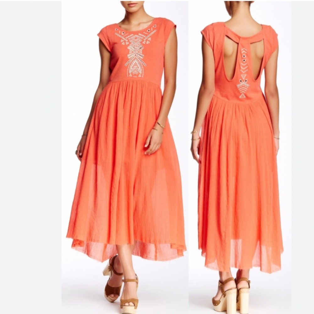 Free People‎ Toosaloosa Cotton Slub Gauze Embroidered Meadow Dress Womens Small